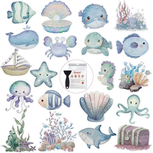 Secopad Bathtub Non Slip Stickers with Strong Adhesive 20pcs Large Cute Sea Creature Anti Slip Shower Decal with Scraper for Bath Tub Shower Floor Stairs
