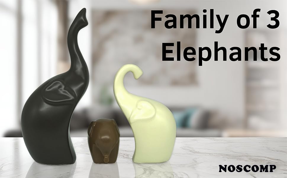 Image of NOSCOMP Home Decor Elephant Family Statue Ceramic Figures Showpieces for Home Decor - (Set of 3, Black, White, and Ginger)
