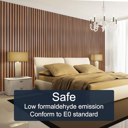Image of NeatiEase Wood Panels for Wall, 4-Piece 96 inch x 12.6 inch Soundproof Wood Slat Wall Panel for Interior Wall Decor Noise Cancelling, Acoustic Wall Panels, Sound Absorbing Panel (Teak)