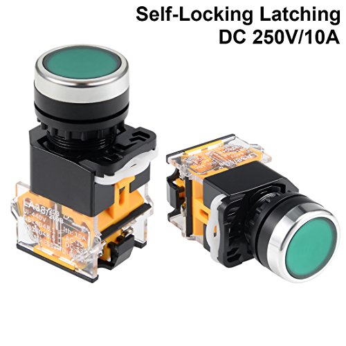 Sourcingmap 22mm Latching Push Button Switch Green Round Button DPST 1 NO 1 NC - Image 2