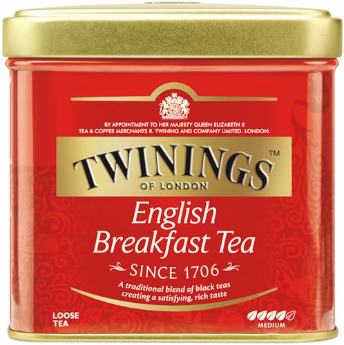 Twinings English Breakfast Tea Schwarzer Tee lose in der TeeDose kräftiger Schwarztee aus hochwertigen Teeblättern gepflückt in Sri Lankas und Indiens besten Teegärten g, Neutral, 100 gramm