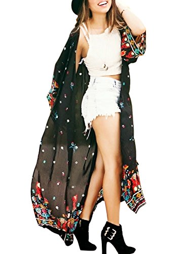 shermie Women's Long Print Chiffon Kimono Kaftan Swimwear Beach Cover Up Cardigan 2