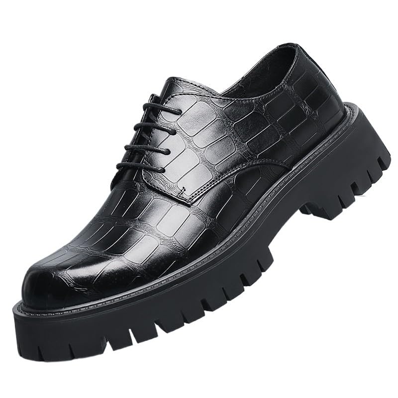 Men's Breathable Leather Wingtip Brogue Oxfords Modern Leather Business Casual Scale Pattern Comfort Formal Shoes Comfortable Round Toe Lace Up Loafers