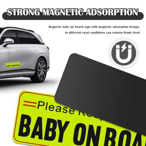 Image of 2PCS Baby on Board Magnet for Car,Reflective Baby on Board Sticker Magnet as Warning Sign to Others,Eye-catching Babies on Boards Signs for Car Magnets Cars Accessories