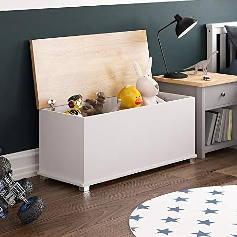 Vida Designs Arlington Toy Box, Wooden Children's Storage Chest with Lid, Covers and Blankets, Kids Tidy Bin (White) Cover