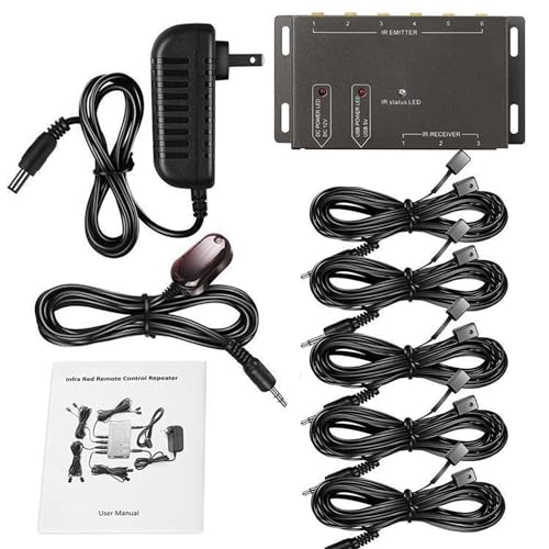 IR Repeater Infrared Repeater System Kit Control Up to 10 Devices Hidden IR Remote Extender Set for Set-top Box, Amplifier, Receiver, DVD, AVR, Blu-ray Player, More