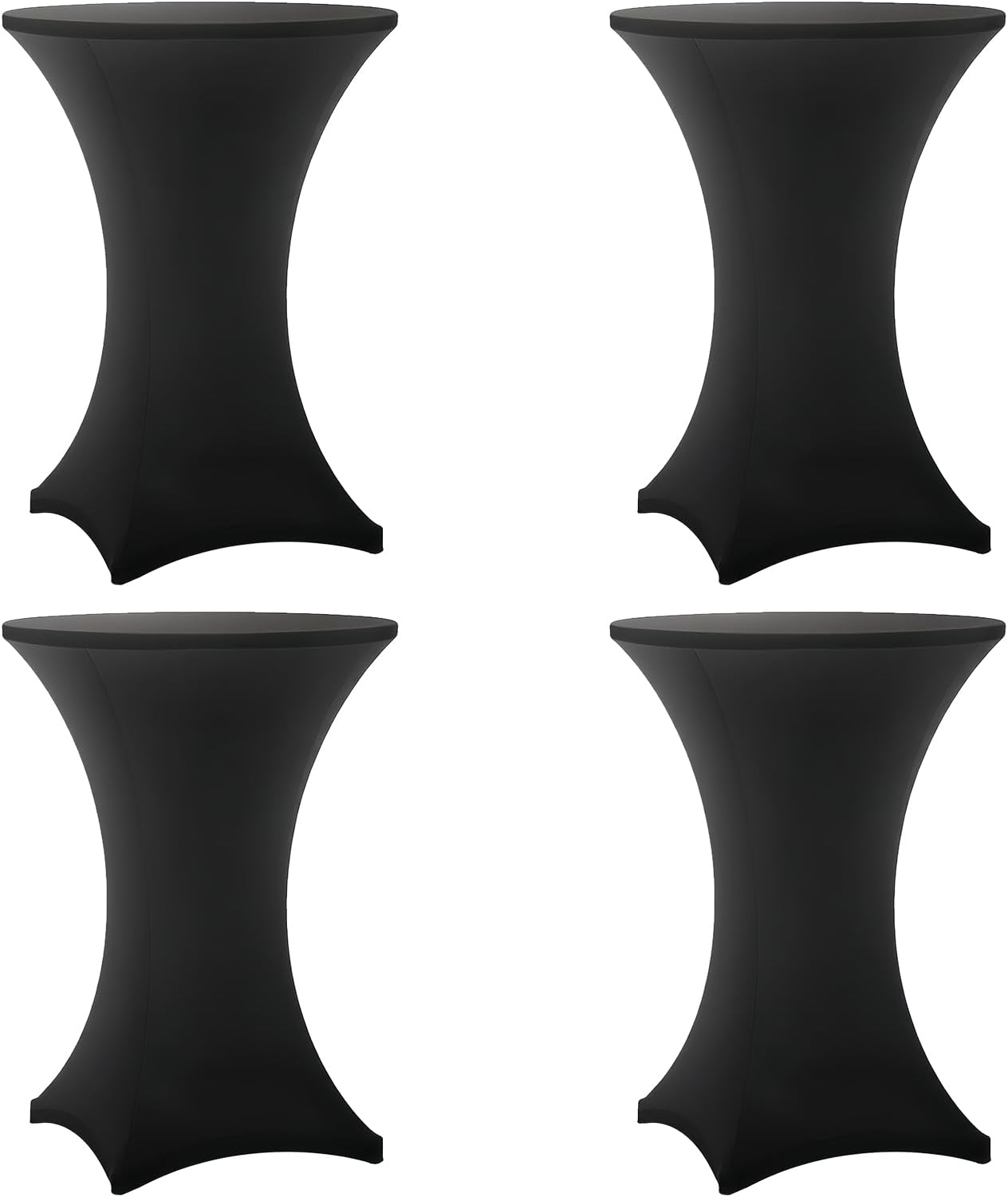 Cocktail Table Covers - 4 Pack 32x43 Inch Table Cloth - Black Fitted Stretch Spandex Round High Top Tablecloth for Party, Bar, Birthday, Pub, Banquet