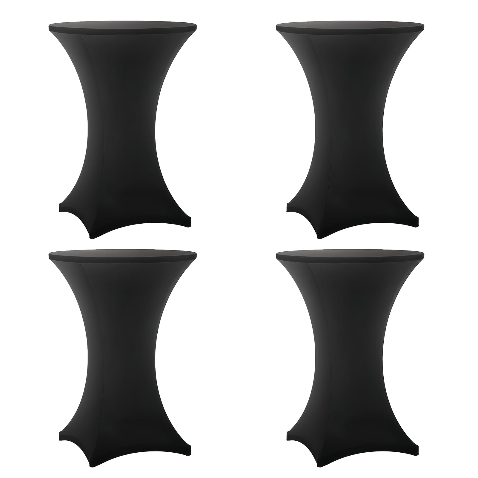 Cocktail Table Covers - 4 Pack 32x43 Inch Table Cloth - Black Fitted Stretch Spandex Round High Top Tablecloth for Party, Bar, Birthday, Pub, Banquet