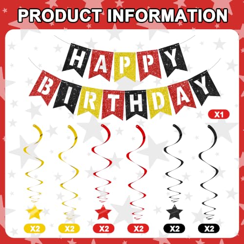 Image of BEISHIDA Red Black Gold Happy Birthday Banner for Kids Cartoon Birthday Decor