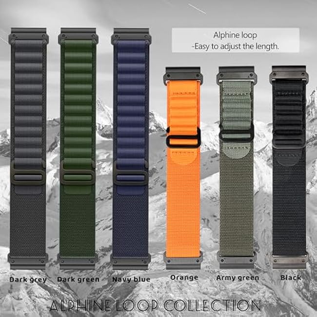 Watch Bands Compatible With Garmin Fenix 7 Pro 6 Pro 5 plus Instinct 1 2 Forerunner 965 955 945 935,22mm Velcro/Alpine loop Nylon Watchband For Garmin S60 S62 Descent G1 Epix Pro For Men