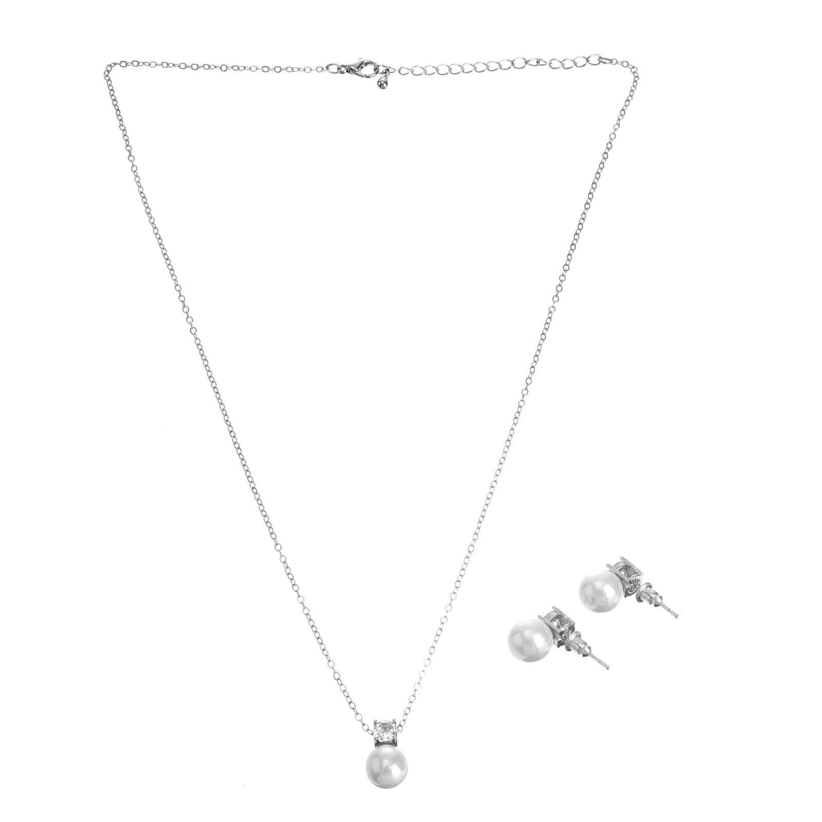Collar y pendientes de perlas de fiesta conjunto joyeria mujer plata para bodas 2