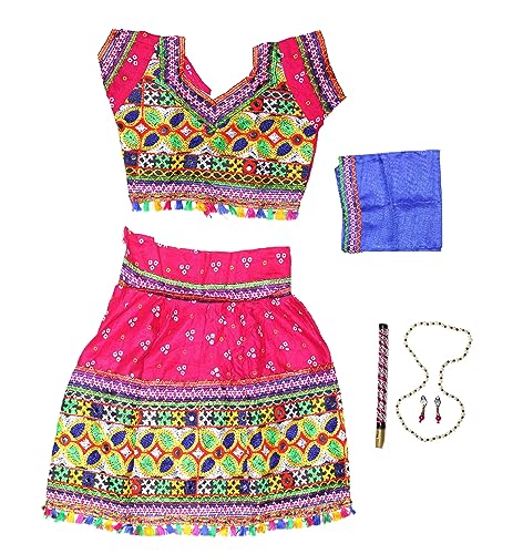Image of CHACKO Radha Dress For Girls Lehenga-Choli with Dupatta Mala Kundal Basuri Set