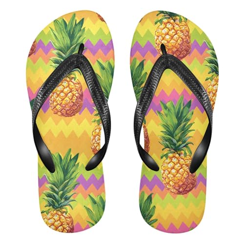 ALAZA Yellow Pineapple Flip Flops for Women Fashion Beach Slippers Comfort Mens Flip Flops Non-Slip Rubber Shower Slippers Sandal for Hotel Travel Sport,XS