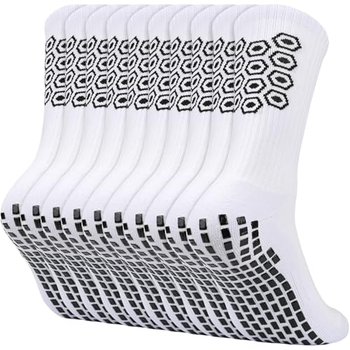 ouhos 5 pares de calcetines de fútbol para hombre, antideslizantes, color blanco, negro, talla 43-46, Blanco+blanco+blanco+blanco+blanco, 43-46