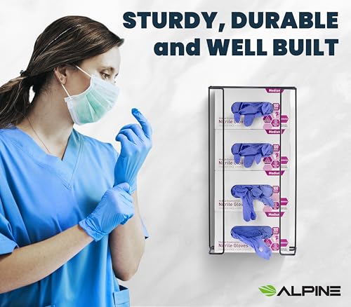 alpine glove holder for wall mount latex gloves - wire box dispenser for disposable gloves tissues masks wipes amp more - fits 4 boxes black