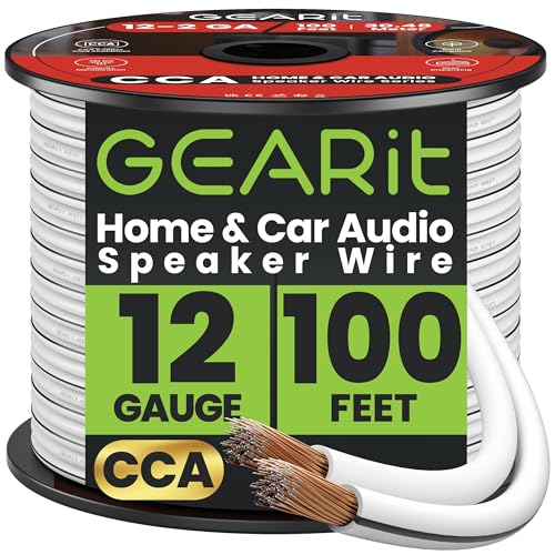 GEARit 12 Gauge Speaker Wire, Speaker Cable 100ft for Car Audio, Home Theater, CCA(White)