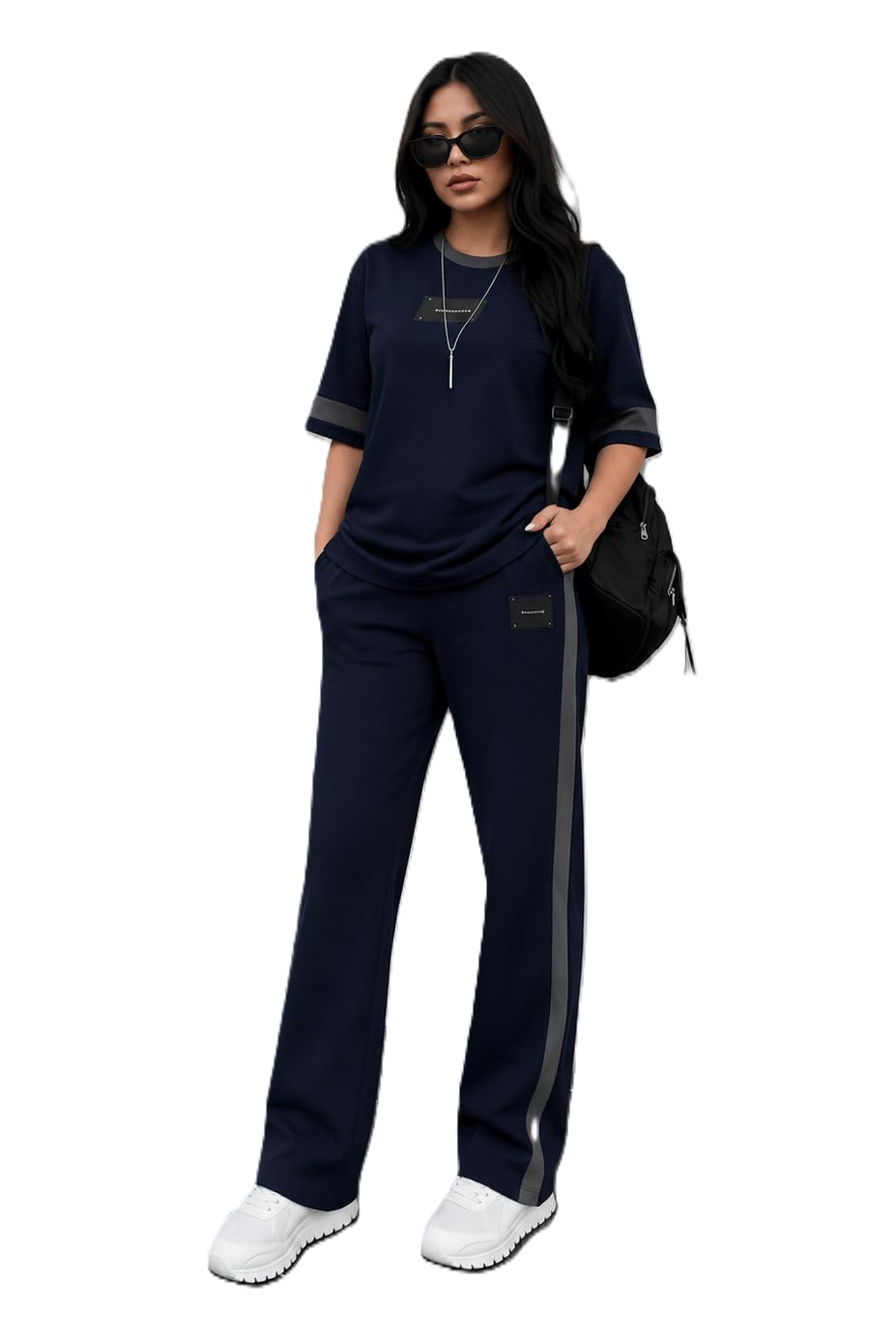 zurity Tracksuit for Women | Casual Brown Loungewear 2 Piece Set | Short Sleeve T Shirt and Wide Leg Pants with Side Stripes | Sports Jogging Co ord Matching Sweatsuit(40-N-1-4)-picture-13