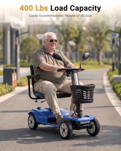 Image of 4 Wheel Mobility Scooter 400 LB Capacity, Heavy Duty Electric Scooter for Adults with Adjustable Seat & 27.6 inch Armrest Spacing, Powered Mobility scooters for Commuting Community & Outdoor Camping, Blue