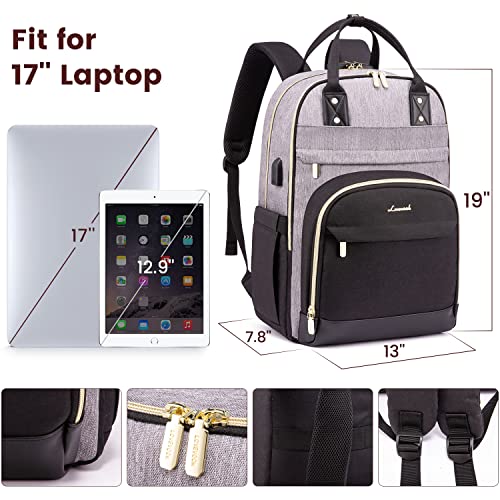 LOVEVOOK-Laptop-Backpack-for-Women-Fashion-Travel-Work-Anti-theft-Bag-with-Lock-Business-Computer-Backpacks-Purse-College-School-Student-Bookbag-Fits-17-Inch-Laptop-Grey-Black-Black