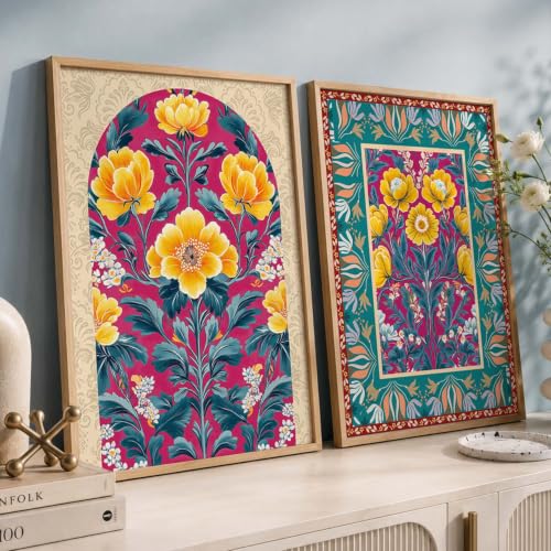 Image of kotart Indian Art Traditional Floral Paintings for Living Room | Painting for Wall Decoration | Framed Wall Painting Home Room Bedroom Office Decor | Poster With frames (Art 7, (14x20 Inch), Framed)