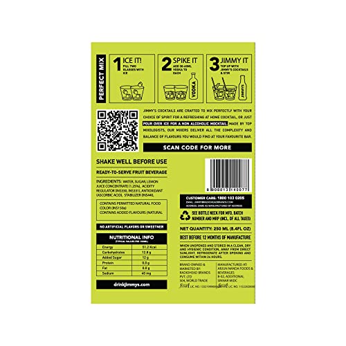 Image of Jimmy's Cocktails Margarita Cocktail Mixers (Pack Of 8) - Finely Crafted Non-Alcoholic Beverage Each 250Ml Bottle Makes 2 Drinks