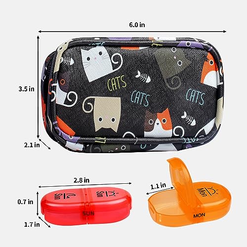 Image of Serfeymi Weekly Travel Pill Organizer 2 Times A Day AM PM Upgraded Rainbow Pill Box 7 Day with Portable Zipper PU Leather Pill Case, Medicine Organizer for Pills, Vitamins, Fish Oils - Black 02