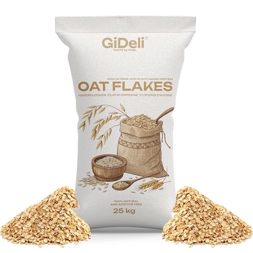 GiDeli Haferflocken 25 kg - natürliche zart Futterhaferflocken - ohne Zusätze & neutral im Geschmack - für Porridge, Müsli & Backen - auch Geeignet als Tierfutter