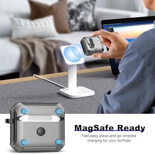 Image of RFUNGUANGO AirPods 3 Case with Lock Magnetic Lid Phone Stand, Grey