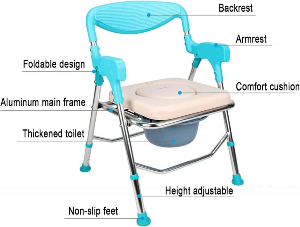 Silla de Ducha y baño for Personas Mayores, Plegable, con reposabrazos y Respaldo Ajustables en Altura.