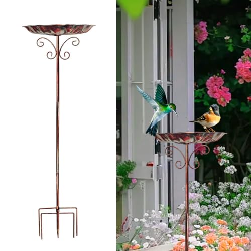 Image of HASTHIP 30.3 Inche Metal Bird Bath Bowl Metal Stand, 10'' Dia Retro Lotus Leaf Embossed Bowl for Garden, Patio & Lawn Vintage Standalone Outdoor Bird Feeder Water Bowl