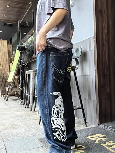 Unisex Y2K Hip Hop Street Jeans Skeleton Printed Gothic Baggy Jeans Vintage High Waist Denim Jeans Wide Leg Pants4