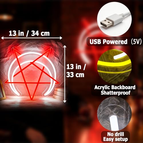 Image of Moon Neon Sign for Wall Decor Light Up Sign Pentagram Led Signs for Room Party Home Wall Decor USB Powered