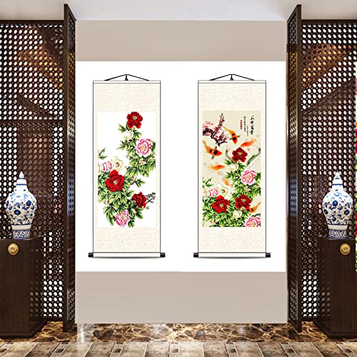 Fovnot Asian Silk Scroll, Asian Wall Scroll Asian Wall Art Silk Scroll Wall Painting Oriental Flowers Plant Decor Painting Scroll Chinese Art Wall Scroll Hanging Painting Scroll #TOP1
