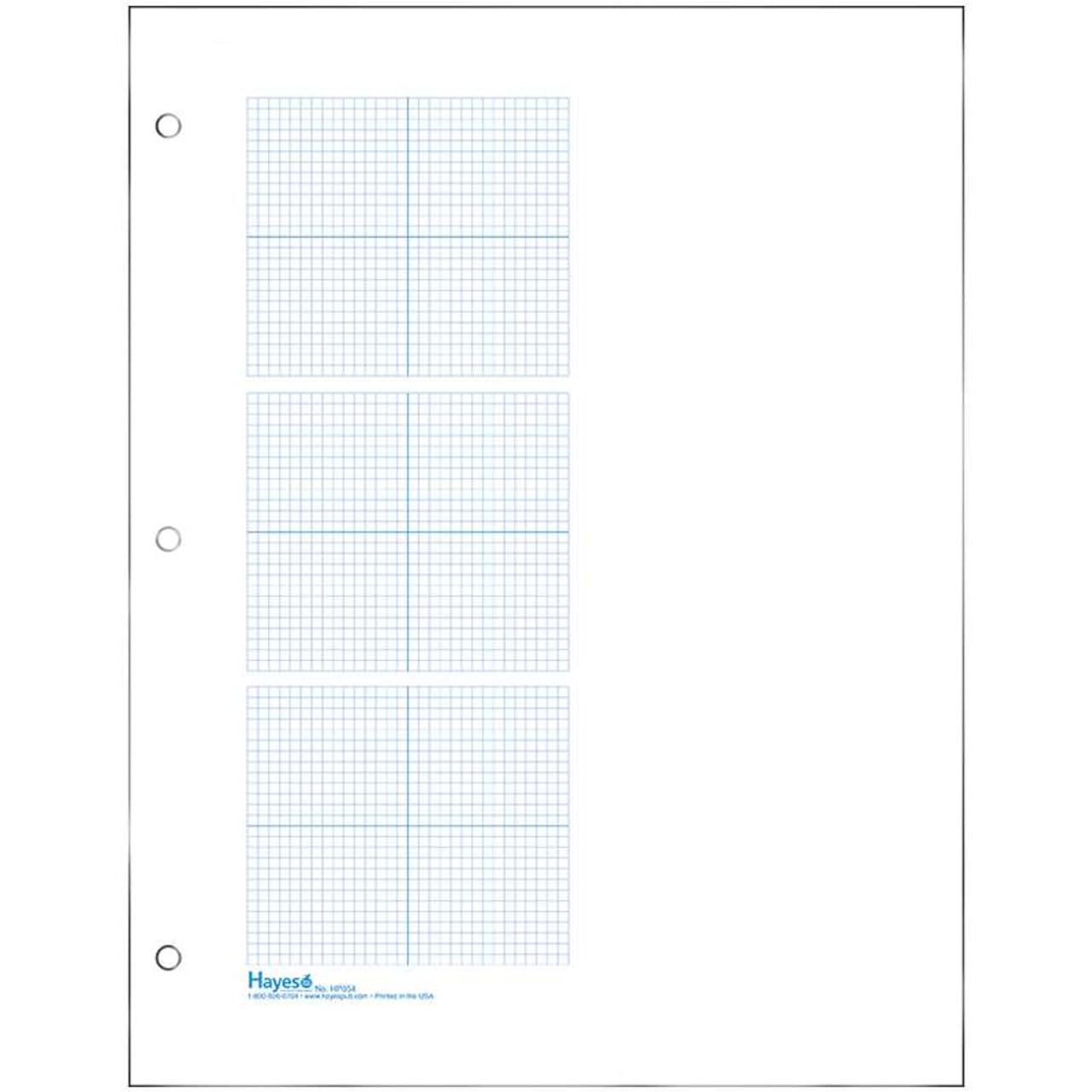 Geyer Instructional Products - Millimeterpapier mit 3 Rastern, 0,3 cm Quadrate und akzentuierte Achsen, rechte Hälfte blanko, doppelseitig, blau liniert, 500 Blatt Ries, dreilochig gelocht