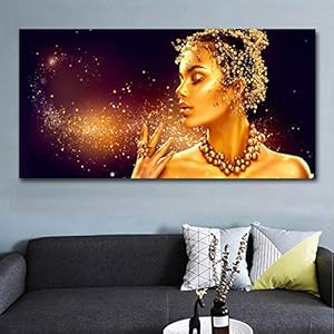Groot formaat canvas schilderij Afrikaanse gouden vrouw poster muur kunst portret afbeelding HD print voor woonkamer slaapkamer decor 40x80cm frameloos