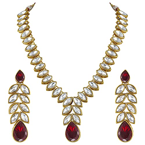 Image of Peora Traditional Crystal Necklace & Jewellery Set Gift for Women