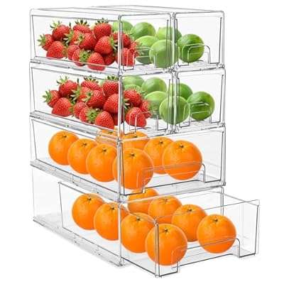 Sorbus Fridge Drawers - Clear Stackable Pull Out Refrigerator Organizer Bins - Food Storage Containers for Kitchen, Freezer, Vanity & Fridge (6 Pack | 1 Medium, 2 Small Stackable Drawer Bins)
