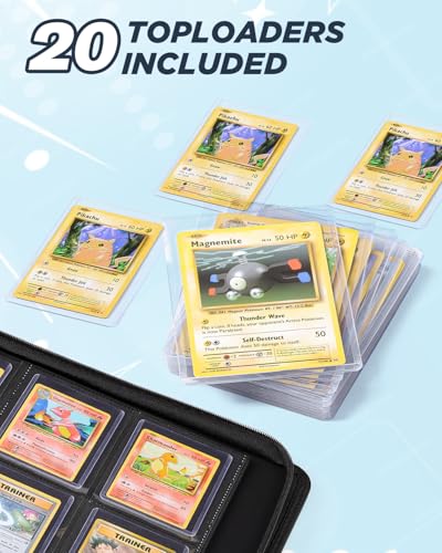 Image of 9 Pocket Top Loader Binder with Zipper - Holds 288 Toploaders - Premium Double-Sided Card Album for Trading Cards, TCG, MTG, Sports Cards (Grey)