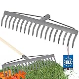 KOTARBAU® Robuster Stahlrechen 460 mm 18 Zinken Laubbesen Laubharke Fächerbesen Laubfeger Laubfächer Laubrechen Grau ohne Stiel
