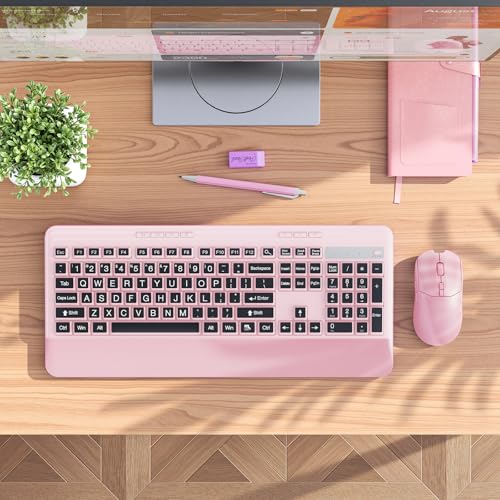 Image of KOPJIPPOM Wireless Keyboard and Mouse Set with Quiet Keys, 2.4G Full Size Ergonomic Keyboard with Wrist Rest, Protective Covers, Soft Touch Silent Design for Windows, Computer, PC and Laptop
