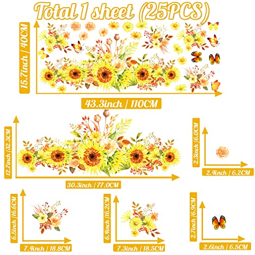 Kokolap Large Sunflower Window Clings Spring Flowers Wall Decals Peel And Stick Daisy Wall Sticker Yellow Flower Butterfly Window Stickers For Living Room Kids Girls Bedroom Nusery Kitchen Glass Decor #TOP6