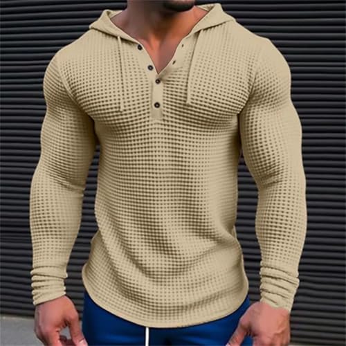 Men's Slim Fit Long Sleeve Hooded Sports Top Breathable Waffle Knit Casual Shirt3