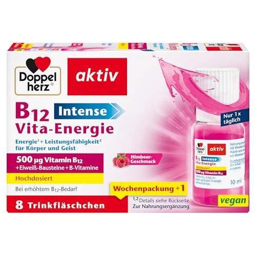 Doppelherz B12 Intense Vita-Energie - hochdosiert mit 500 µg Vitamin B12 pro Trinkfläschchen - 8 Ampullen - vegan