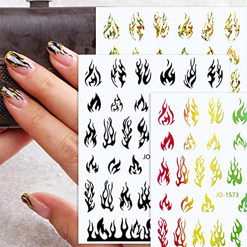 12 Colors Flame Nail Art Stickers, 3D Fire Self-Adhesive Sticker