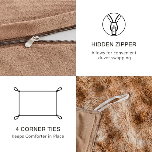 Image of EMME Faux Fur Duvet Cover Queen Size, 3 Pieces Ultra Soft Fluffy Comforter Cover, Cozy Warm for Winter, Luxury Shaggy Bubble Design Bedding, 1 Duvet Cover & 2 Pillow Shams (Queen, Tie Dye Taupe)