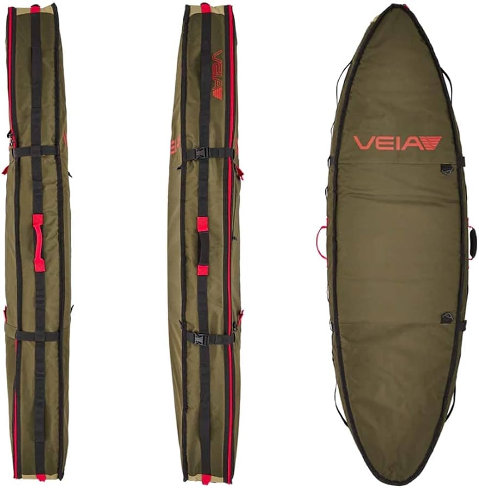 VEIA サーフボードケース オリーブグリーン 赤いアクセント付き Amazon | VEIA ヴェイア ハードケース 3/2 Convertible Travel Bag 2-3