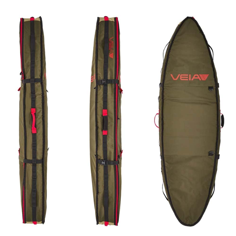 VEIA サーフボードケース オリーブグリーン 赤いアクセント付き Amazon | VEIA ヴェイア ハードケース 3/2 Convertible Travel