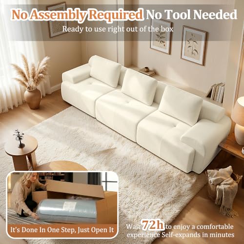 Image of 122 inch Oversized Boneless Couch, Comfort Cloud Sectional Couches for Living Room, Modular Sofa High Back & Extra Deep Seat, No Assembly, Soft Chenille Fabric (Warm White, 122 inch-（3+0）)