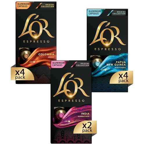L'Or - Capsule Caffè Espresso Confezione Mista - Variety Pack Origini - 100 Capsule in Alluminio Compatibili Nespresso®* original [40 Colombia, 40 Papua New Guinea, 20 India]