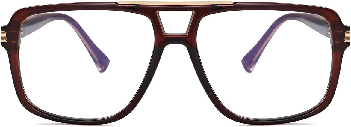 Men Big Glasses Frame Tr90 Clear Lens Blue Light Blocking Square Glasses Male Fashion Accessories Eyeglasses Brown With Clear Transparent image 2 of 8 B0DG8VXXRD